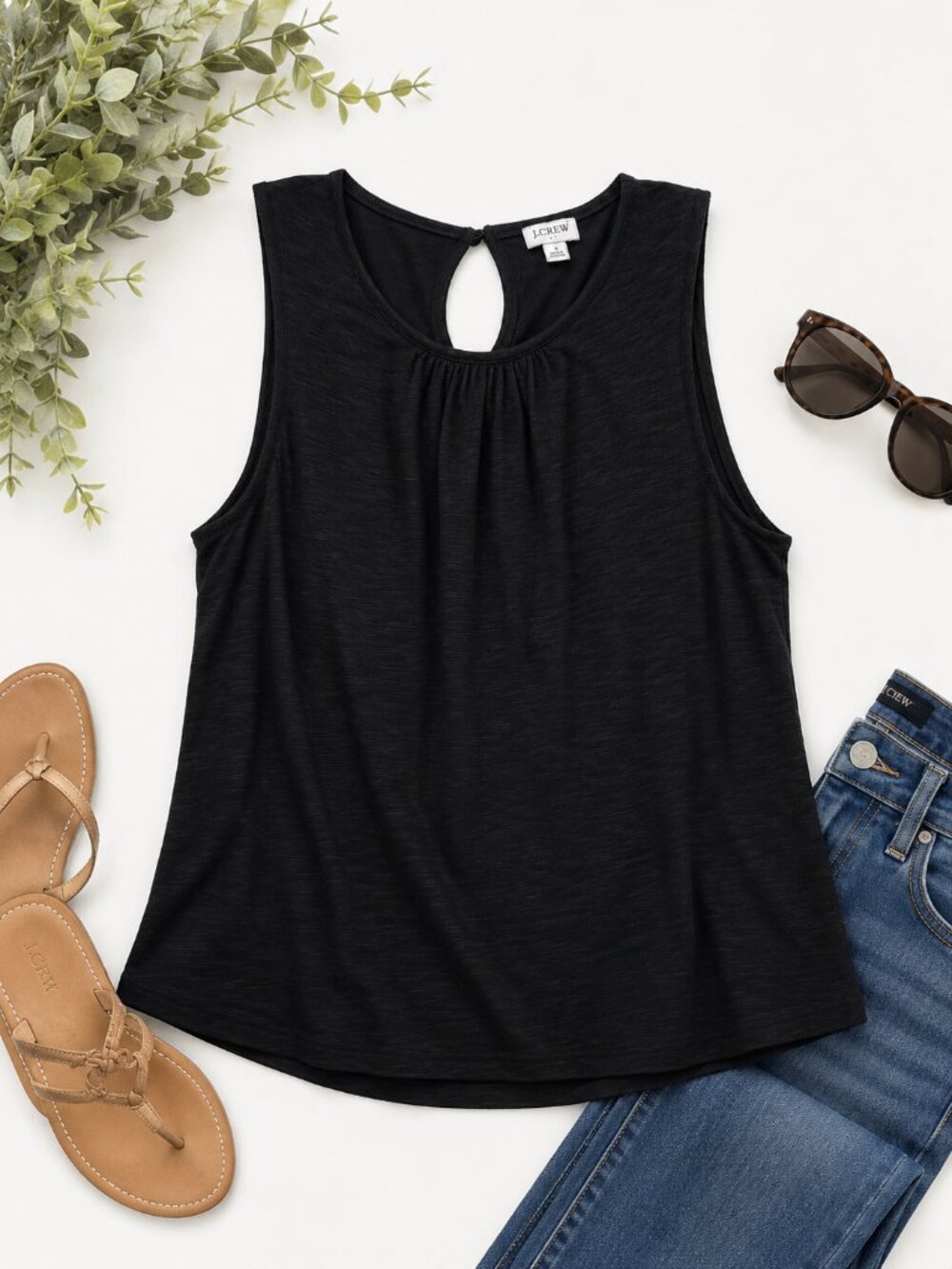 J.Crew Black Sleeveless Top Size Small Keyhole Back Flowy Tank